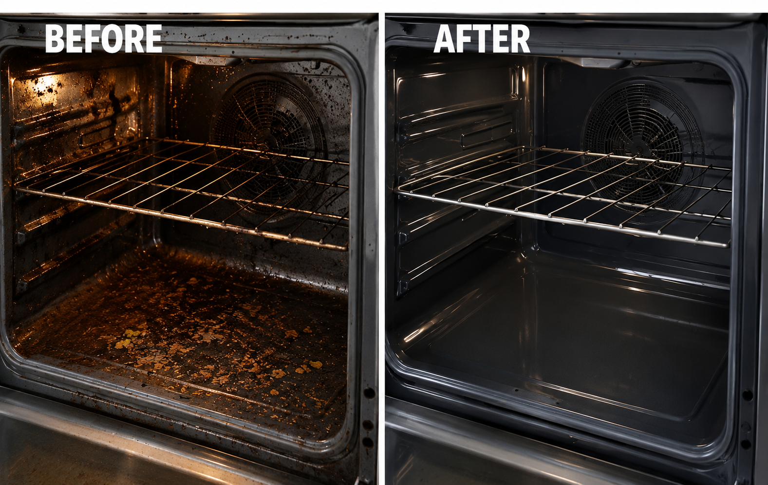 Before and after oven cleaning