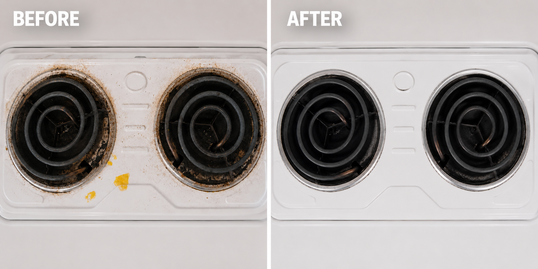 Before and after stove cleaning