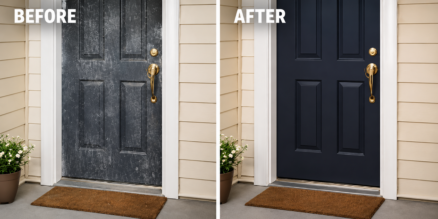 Before and after door cleaning